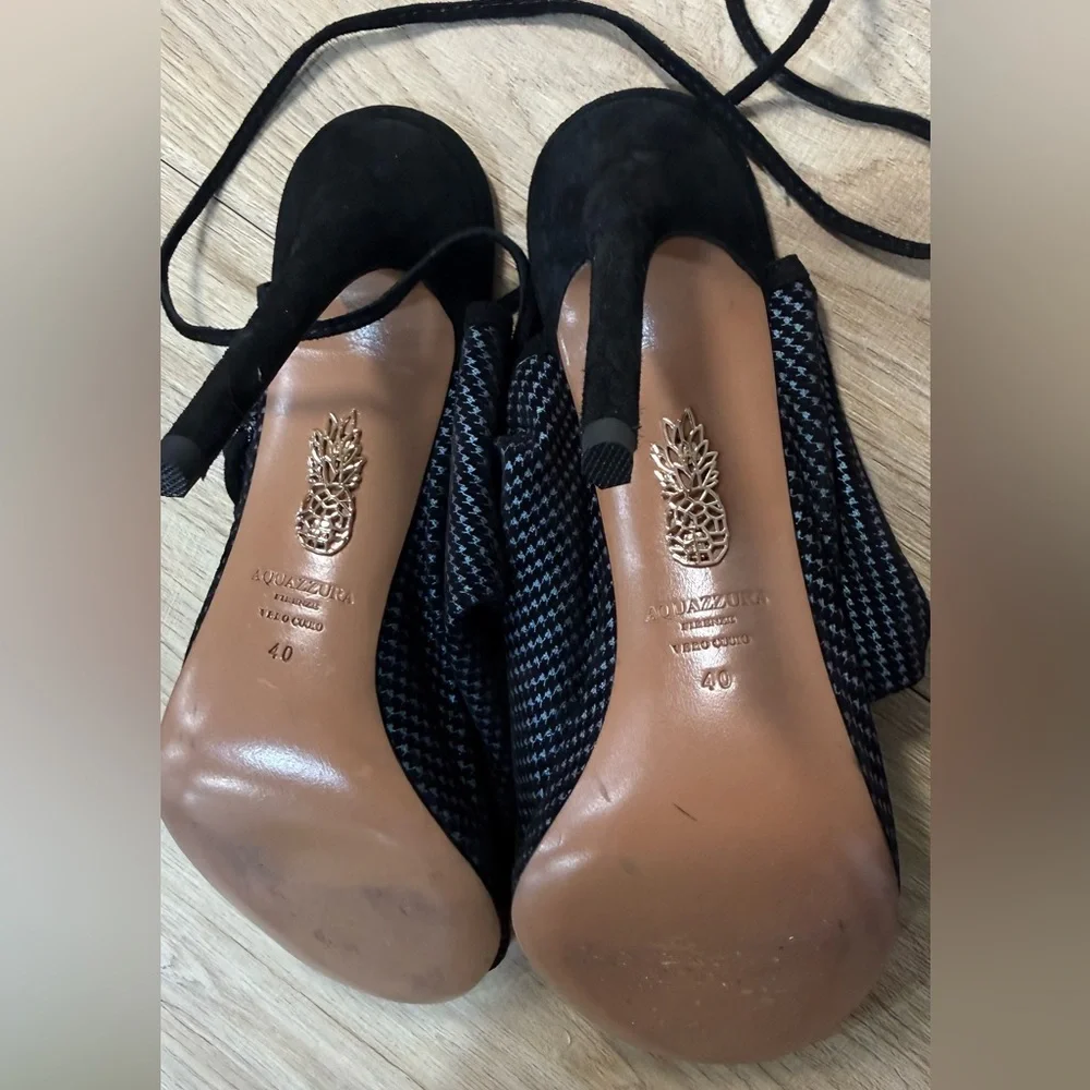 Aquazzura Black and Blue Houndstooth Heels - Picture 2 of 8